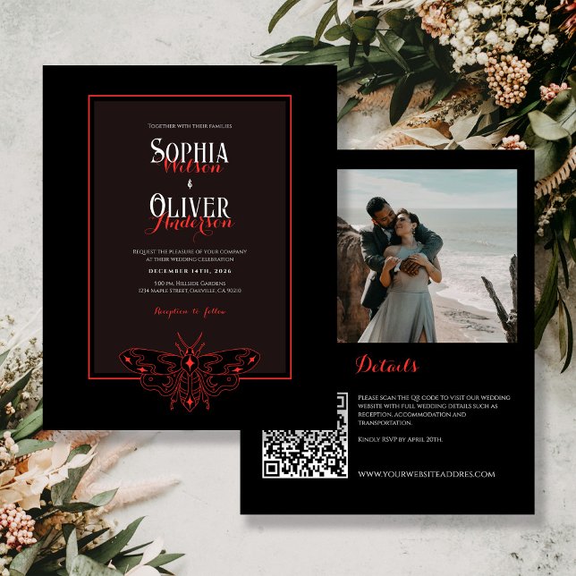 Budget Black&Red Gothic QR code Wedding Invite (Creator Uploaded)