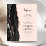 Budget Black Rose Gold Agate Blush Wedding Menu<br><div class="desc">The left-hand edge of this elegant modern wedding invitation features a black watercolor agate border trimmed with faux rose gold glitter. The customisable text combines slate black handwriting script and copperplate fonts on a blush pink background. The reverse side features a matching black and rose gold agate design.</div>