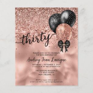 Budget Black Rose Gold Balloon Bow 30th Birthday