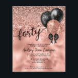 Budget Black Rose Gold Balloon Bow 40th Birthday<br><div class="desc">Modern Elegant Glam Black Pink Rose Gold Glitter Sparkle Confetti Ribbon Bow Balloon 40th Birthday Invitation</div>