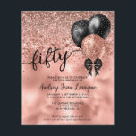 Budget Black Rose Gold Balloon Bow 50th Birthday<br><div class="desc">Modern Elegant Glam Black Pink Rose Gold Glitter Sparkle Confetti Ribbon Bow Balloon 50th Birthday Invitation</div>
