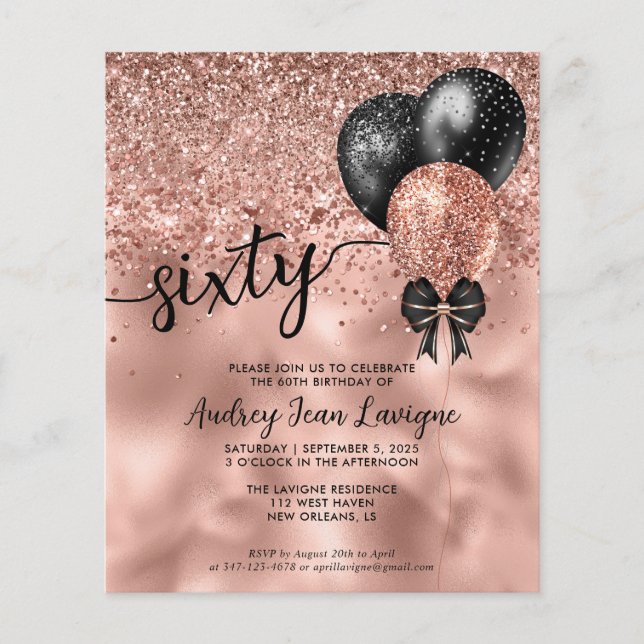 Budget Black Rose Gold Balloon Bow 60th Birthday (Front)