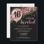 Budget Black Rose Gold Balloon Sweet 16th Birthday<br><div class="desc">Modern Elegant Glam Black Pink Rose Gold Glitter Sparkle Balloon Any Age Adult Birthday Invitation</div>