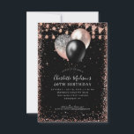 Budget Black Rose Gold Glitter Balloon Birthday Card<br><div class="desc">Modern Elegant Black Blush Pink Rose Gold Glitter String Lights Balloon Any Age Birthday</div>