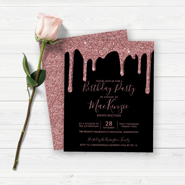 BUDGET Black Rose Gold Glitter Drips Birthday (Creator Uploaded)
