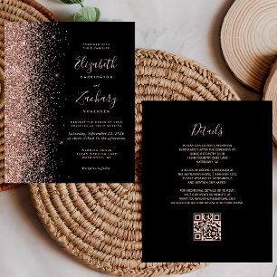 Budget Black Rose Gold Glitter QR Code Wedding