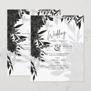 BUDGET Black Roses Elegant White Wedding Invite