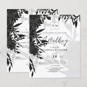 BUDGET Black Roses Elegant White Wedding Invite