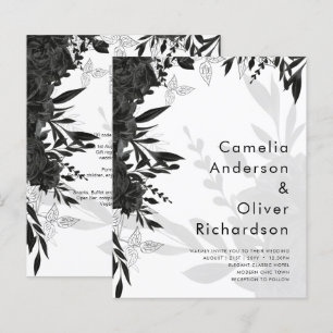 BUDGET Black Roses Elegant White Wedding Invite