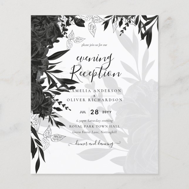 BUDGET Black Roses Elegant White Wedding Invite Flyer (Front)