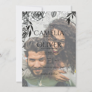 Budget Black Roses PHOTO OVERLAY Wedding Invite