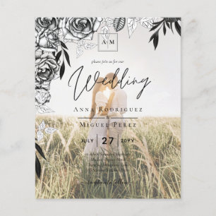 Budget Black Roses PHOTO OVERLAY Wedding Invite