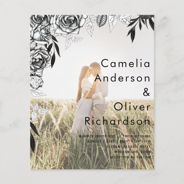 Budget Black Roses PHOTO OVERLAY Wedding Invite Flyer (Front)