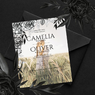 Budget Black Roses PHOTO OVERLAY Wedding Invite Flyer