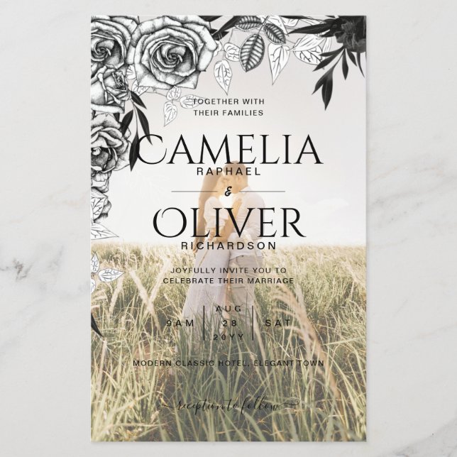 Budget Black Roses PHOTO OVERLAY Wedding Invite Flyer (Front)