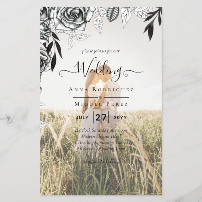Budget Black Roses PHOTO OVERLAY Wedding Invite Flyer (Front)
