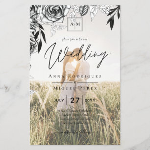 Budget Black Roses PHOTO OVERLAY Wedding Invite Flyer