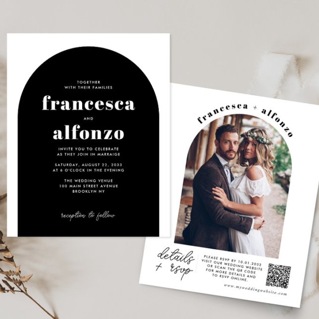 Budget Black RSVP QR Code Retro Photo Wedding (Creator Uploaded)