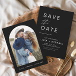 Budget Black Save the Date Photo Invitation Flyer<br><div class="desc">Budget Wedding Black Save the Date Cards that have a photo on the front. The Save the Date cards contain a modern hand lettered cursive script typography that are elegant,  simple and modern to use after you minimalist simple wedding day celebration.</div>