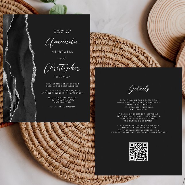 Budget Black Silver Agate Dark QR Code Wedding (Creator Uploaded)
