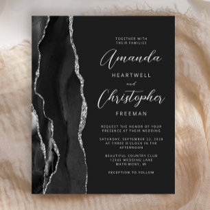 Budget Black Silver Agate Slate Wedding Invitation