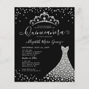 Budget Black Silver Diamond Sparkle Quinceanera