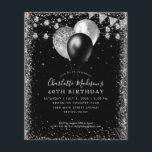 Budget Black Silver Glitter Balloon Light Birthday<br><div class="desc">Modern Elegant Black Silver Grey Slate Glitter String Lights Banner Balloon Any Age Birthday</div>
