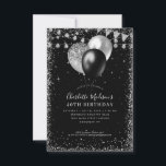 Budget Black Silver Glitter Balloon Light Birthday Card<br><div class="desc">Modern Elegant Black Silver Slate Grey Glitter String Lights Banner Balloon Any Age Birthday</div>