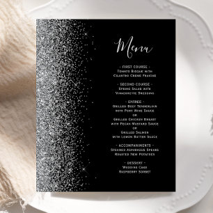 Budget Black Silver Glitter Edge Wedding Menu