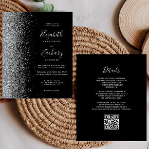 Budget Black Silver Glitter QR Code Wedding