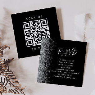 Budget Black Silver Glitter Wedding QR Code RSVP Enclosure Card