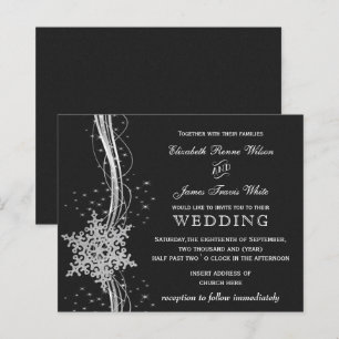 Budget Black Silver Snowflakes wedding invitations