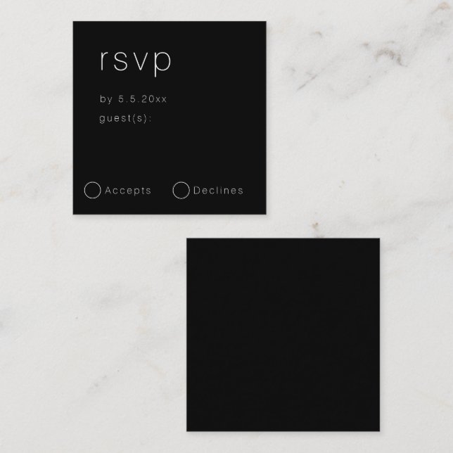 Budget Black Square Simple Wedding RSVP Card (Front/Back)