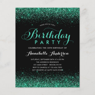 Budget Black Teal Green Glitter Any Age Birthday