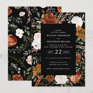 Budget black terracotta floral rustic elegant flye invitation
