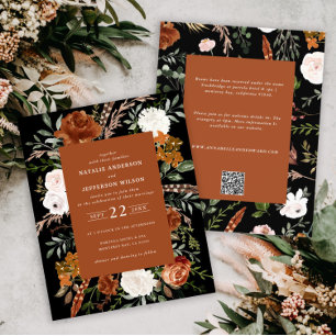 Budget black terracotta floral wedding details flyer