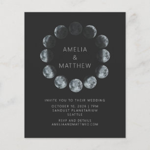 Budget Black Watercolor Moon Phases Wedding Invite