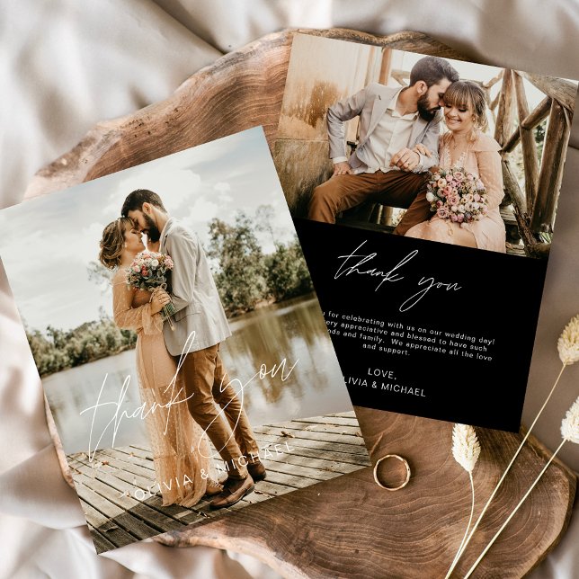 Budget Black Wedding 2 Photos Thank You Cards (Creator Uploaded)