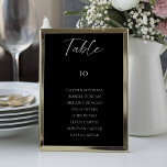 Budget Black Wedding Seating Chart Table Card<br><div class="desc">Black and white wedding table number card with guest names seating chart</div>