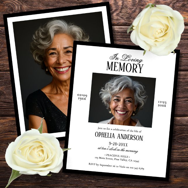 Budget Black & White 2-Photo Funeral Invitation (Creator Uploaded)