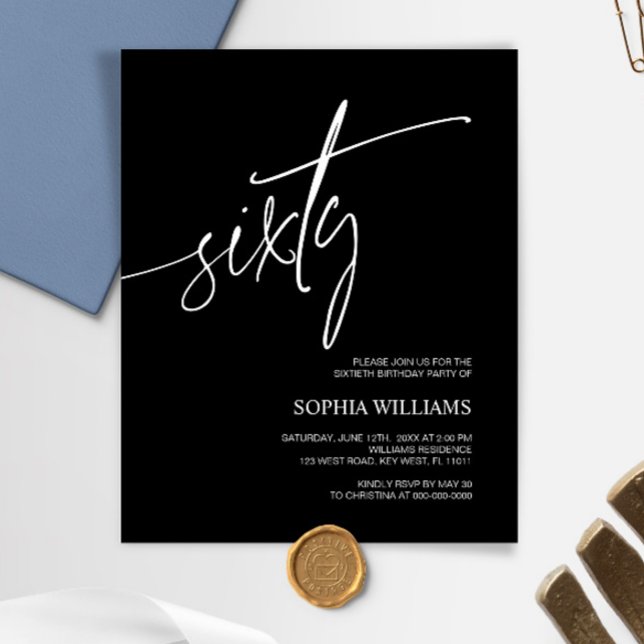 Budget Black & White 60th Birthday Invitation (Creator Uploaded)