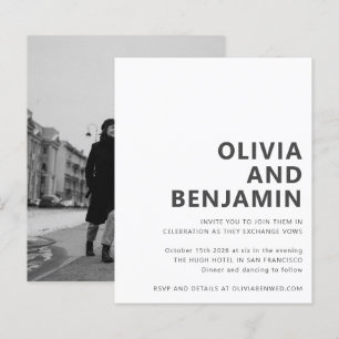 Budget Black White Bold Photo Wedding Invitation