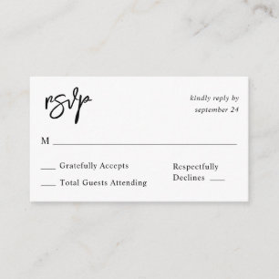 Budget Black & White Calligraphy 10 No Meal RSVP Enclosure Card
