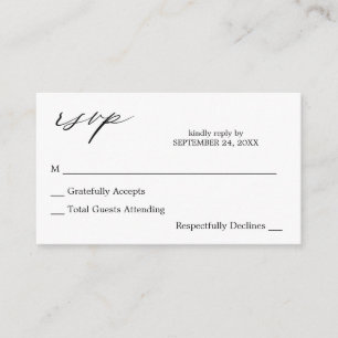 Budget Black & White Calligraphy 2 no Meal RSVP Enclosure Card