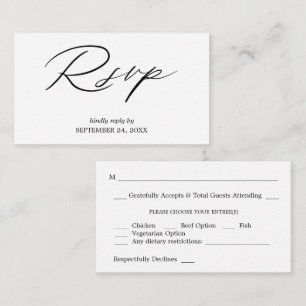 Budget Black & White Calligraphy 2SM Meal RSVP Enclosure Card