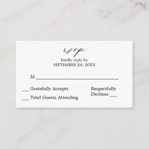 Budget Black & White Calligraphy 2SM No Meal RSVP Enclosure Card