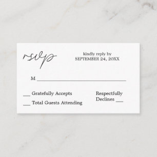 Budget Black & White Calligraphy 3 RSVP no Meal Enclosure Card