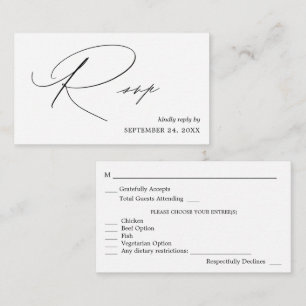 Budget Black & White Calligraphy 4 with Meal RSVP Enclosure Card
