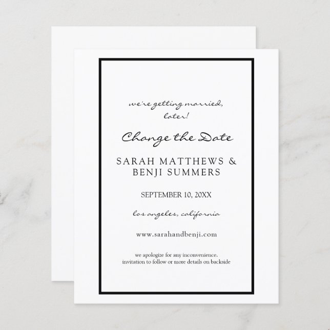 Budget Black & White Cancel or Change the Date (Front/Back)