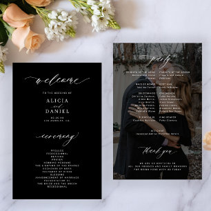 Budget black white elegant photo wedding program